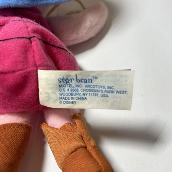 Vtg Disney‎ Winnie The Pooh-LASSO ROPING PIGLET-Mattel Star Bean Soft Toy w/Tags - Picture 9 of 10